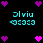 Pixelated icon with cyan text 'Olivia <33333' repeated twice, surrounded by purple and pink heart symbols on black background.