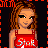 Pixel art contact sheet showing multiple frames of an animated buddy icon with a cartoon woman, red text elements, and partial character views against black background with orange border.