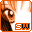 Pixelated anime-style character face with orange border, showing eye and hair details
