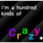 Pixelated text on a dark background with diagonal stripes, featuring 'no i know' in gray above 'crazy' in multicolored letters.
