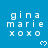 Blue background with white pixelated text 'gina marie xoxo' repeated in a pattern, each instance accompanied by a small heart symbol