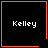 Four black square with orange borders display the name 'Kelley' in white pixelated text, with one containing a small orange heart and another a small orange starburst symbol
