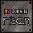 25 identical square icons with a dark gray textured background, each displaying 'MY LIFE IS' in multicolored text above 'MSON' in white pixelated font