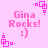 Pixelated pink background with repeated 'Gina Rocks! :)' text and small square patterns in varying positions across the frame.