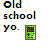 Pixelated 'old school yo.' text above four distinct Game Boy–style devices in green, purple, blue-green, and red with D-pad controls.