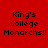 Red background with pixelated text 'King's College Monarchs!!' in four quadrants, two showing solid red and two displaying radial light effects.