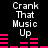 Black background with white text "Crank That Music Up" and pink audio equalizer bars in two , showing animation changes between frames