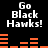 Black background with white text 'Go Black Hawks!' and orange horizontal bars in two , animated to shift positions