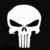White skull icon with black eye sockets and nose cavity on solid black background, two variations of the same design.