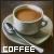 Static image of a coffee cup and saucer with the word COFFEE in white text at bottom.