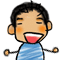 Cartoon character with black hair, orange cheeks, and blue striped shirt in three poses showing arm positions.