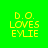 Four variations of a pixelated text graphic showing 'D.O. LOVES EYLIE' on green background with blue horizontal bars in different positions.