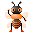 Pixelated bee with black head, orange eyes, striped abdomen, and white wings in various poses.