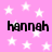Pink background with white stars and four instances of the text 'hannah' in black pixelated font.