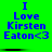 Green background with blue text reading "I Love Kirsten Eaton<3" in two , repeated across six with subtle pixel variations
