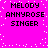 Bright pink background with white pixelated dots forming a border, displaying four identical text blocks reading "MELODY ANNYROSE SINGER" in black pixelated font.