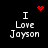 Black background displays four identical text blocks reading 'I Love Jayson' with red pixel art symbols above each block, showing animation changes in symbol appearance.