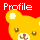 Pixelated yellow bear head with white circular ears, brown eyes, and a nose on red background; 'Profile' text above in blocky white letters.