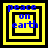 Four yellow square with black borders display blue text reading 'peace on earth' in pixelated font, arranged in a