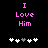 Two side-by-side display pink text reading "I Love Him" above a of six heart icons with one grayed-out icon in the center