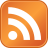 Orange square icon with rounded corners containing white RSS feed symbol of three curved lines and a circle.