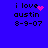Blue background with black text reading "i love austin 8-9-07" and pink pixelated heart or sparkles replacing the word "love" in different frames.