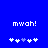 Blue background with white pixelated text 'mwoh!' above two of pixelated symbols, one with four white symbols and one light blue symbol, the other with three white symbols and two light blue symbols