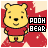 Four pixelated cartoon character icons arranged in a with text overlays on each