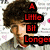 A pixelated image of a person with curly brown hair wearing a light-colored shirt, overlaid with red text reading "A LITTLE BIT LONGER" against a background with faint pink hearts.