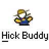A static contact sheet showing two identical pixel art icons of a character labeled "Hick Buddy" with red text reading "badass buddy .com" above them on a gray background.