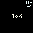 Pixelated white heart symbol above two instances of the text 'Tori' on a black background.