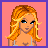 Pixel art of a blonde woman with blue eyes, wearing a white spaghetti-strap top, dark gray pants, and a pink purse, with the word "Glamorous" in pink text.