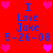 Red background with blue text reading "I Love Jake 5-26-08" repeated twice, surrounded by pink heart icons in a pattern