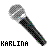Nine identical pixelated microphones arranged in a with "KARLINA" text beneath each, all on white background