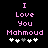 Pixelated pink text on black background reads "I Love You Mahmoud" with five white and gray plus signs below.