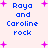 Pixelated text 'Raya and Caroline rock' in blue with pink plus signs on a light background, displayed across four identical