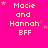 A bright pink background displays repeated yellow text reading "Macie and Hannah BFF" with scattered small orange stars, some of which change position across frames.