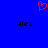 Red pixelated heart symbol above two black text 'Alex' labels on solid blue background.