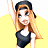 A 48x48 pixel animated buddy icon featuring a cartoon woman on the left and green text on a dark background on the right, displayed as a contact sheet with two frames.