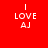Four square display 'I LOVE AJ' text in white pixelated font against solid red, purple, blue, and purple backgrounds