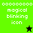 Pixelated green and black displays 'magical blinking icon' text with a star symbol, showing two distinct states