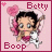 A 48x48 pixel animated contact sheet of a Betty Boop cartoon character in six frames showing subtle facial expression changes against a pink background with text elements.
