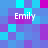 Pixelated of cyan, purple, and blue squares with four instances of the text 'Emily' in white font