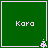 Four identical green square each display "Kara" text with a small white pixelated symbol at the bottom-right corner