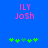 Blue background with pink text 'ILY Josh' and green star-like symbols arranged in two