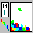 Pixelated Tetris game scene with green L-shaped block falling, multicolored blocks stacked at bottom, score display showing 14, and 'TETRIS' text in colored letters.