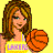 Pixelated cartoon woman holding basketball with text overlays on yellow background in 2x2 contact sheet layout