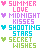 Four pixel-art icons with heart symbols and text labels in pink, purple, cyan, and green on white background.