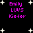 Black background with white star shapes and pink text reading "Emily LUVS Kiefer" in two identical vertical