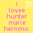 Yellow background with pink pixelated text reading 'i lovee hunter marie heimmo.' and a white heart symbol above the first 'i'.